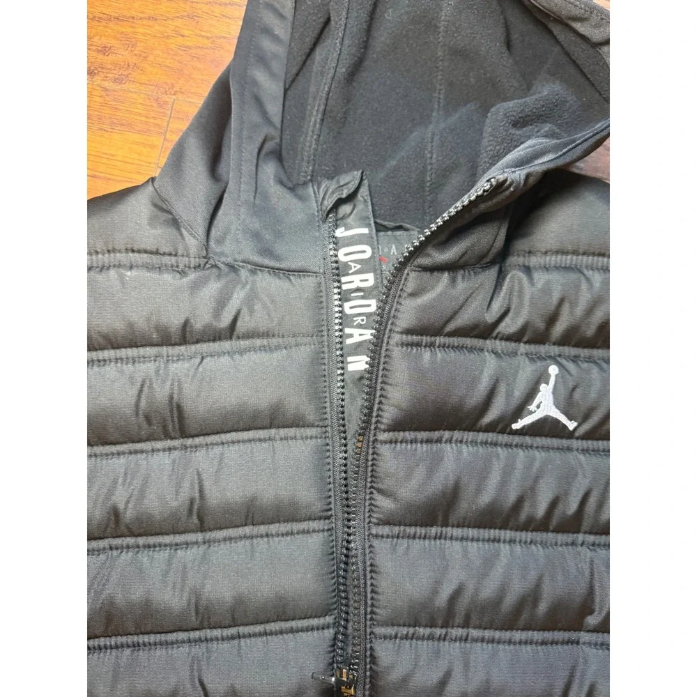 Jordan Kids Black Hybrid Puffer Jacket Full Zip Hooded Jumpman Coat Size L12-13Y